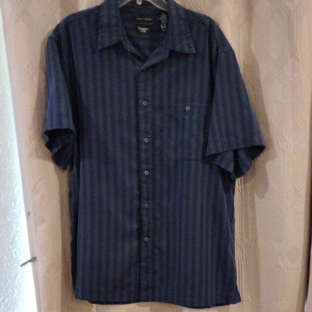 Haggar Navy Striped Casual Button Down Shirt